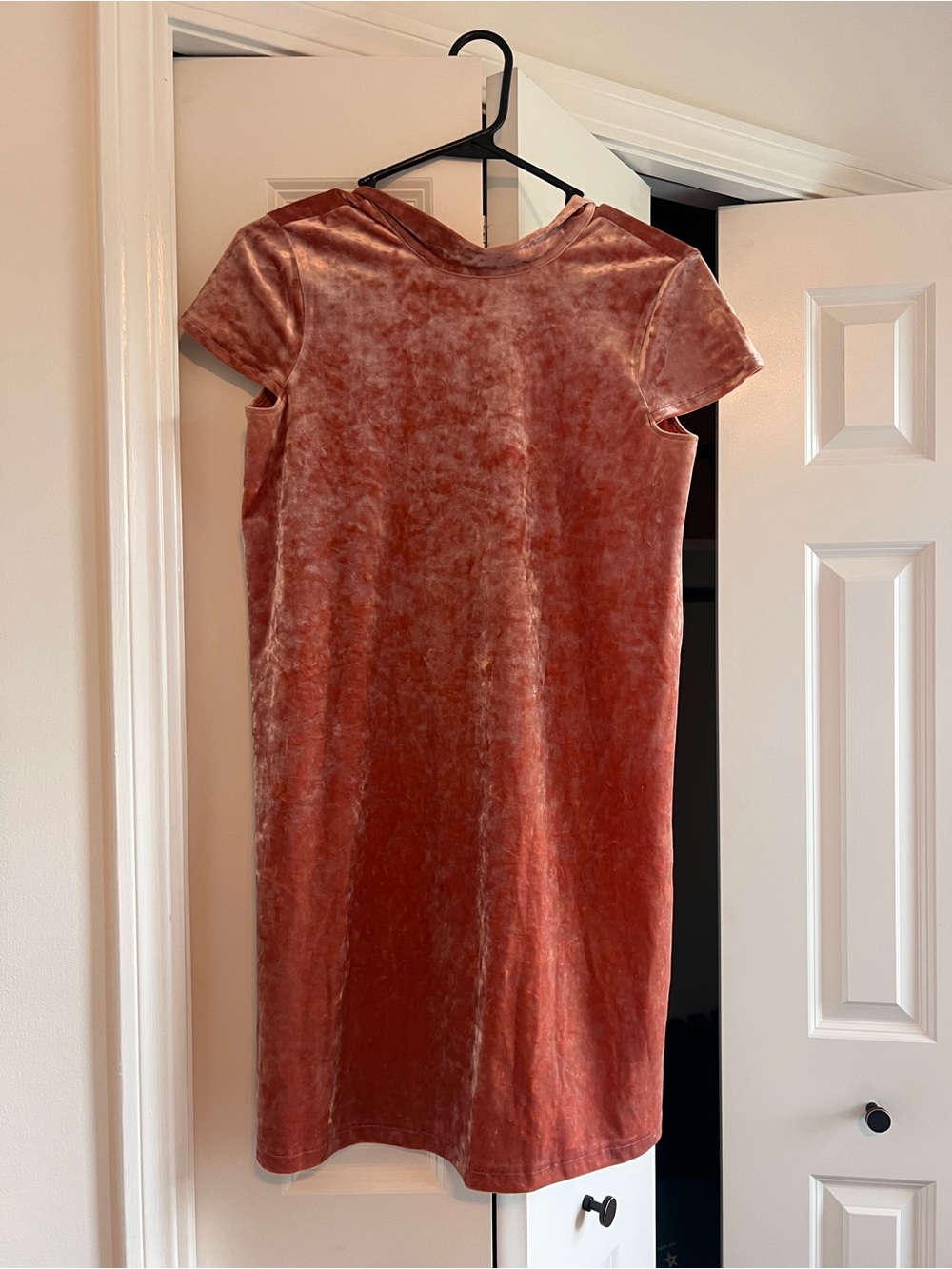Madewell Crushed Velvet Short Sleeve Shift Dress — Rose Clay